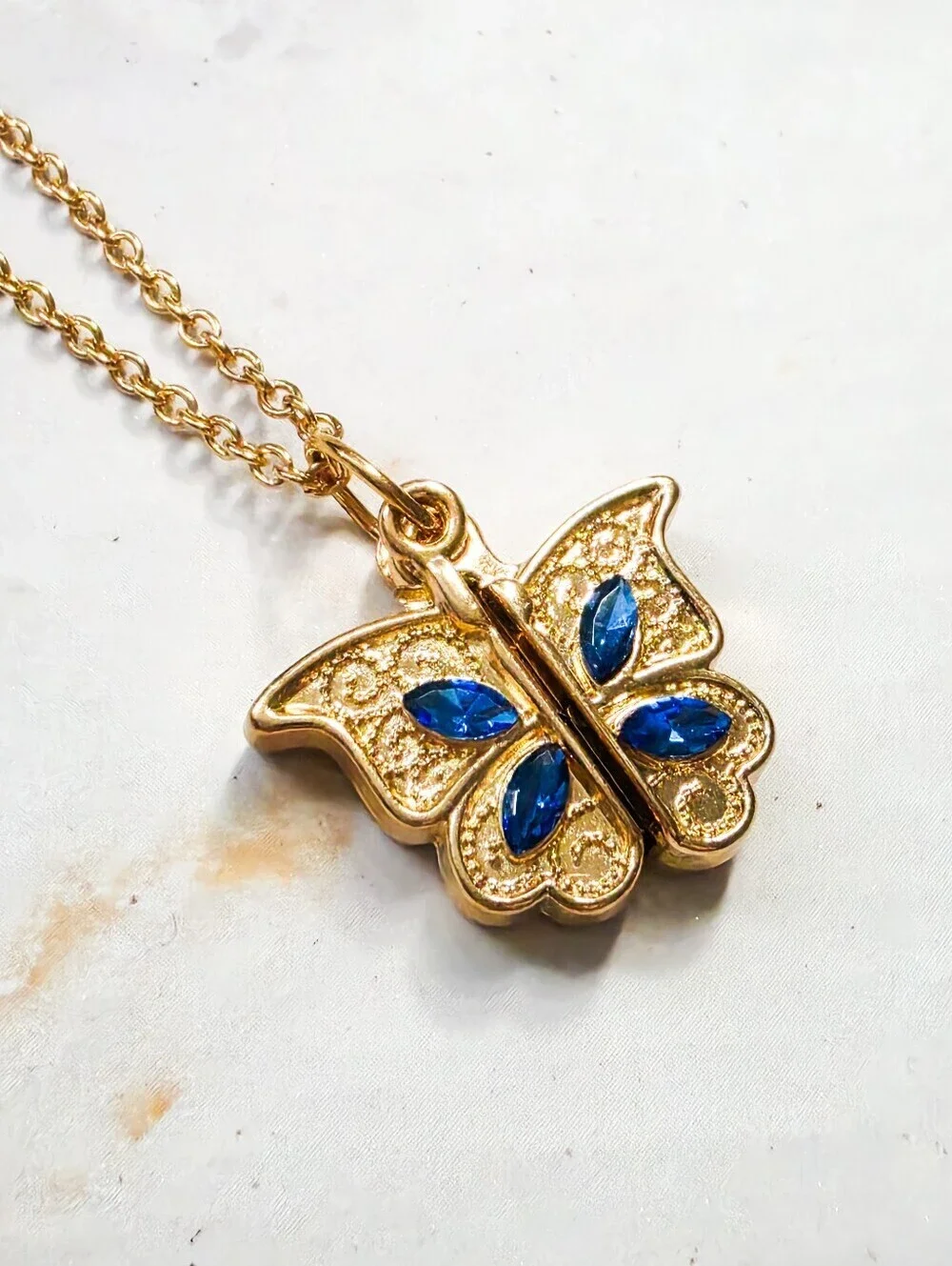 Gold Tone Butterfly Locket Necklace Romantic Hidden I Love You Message